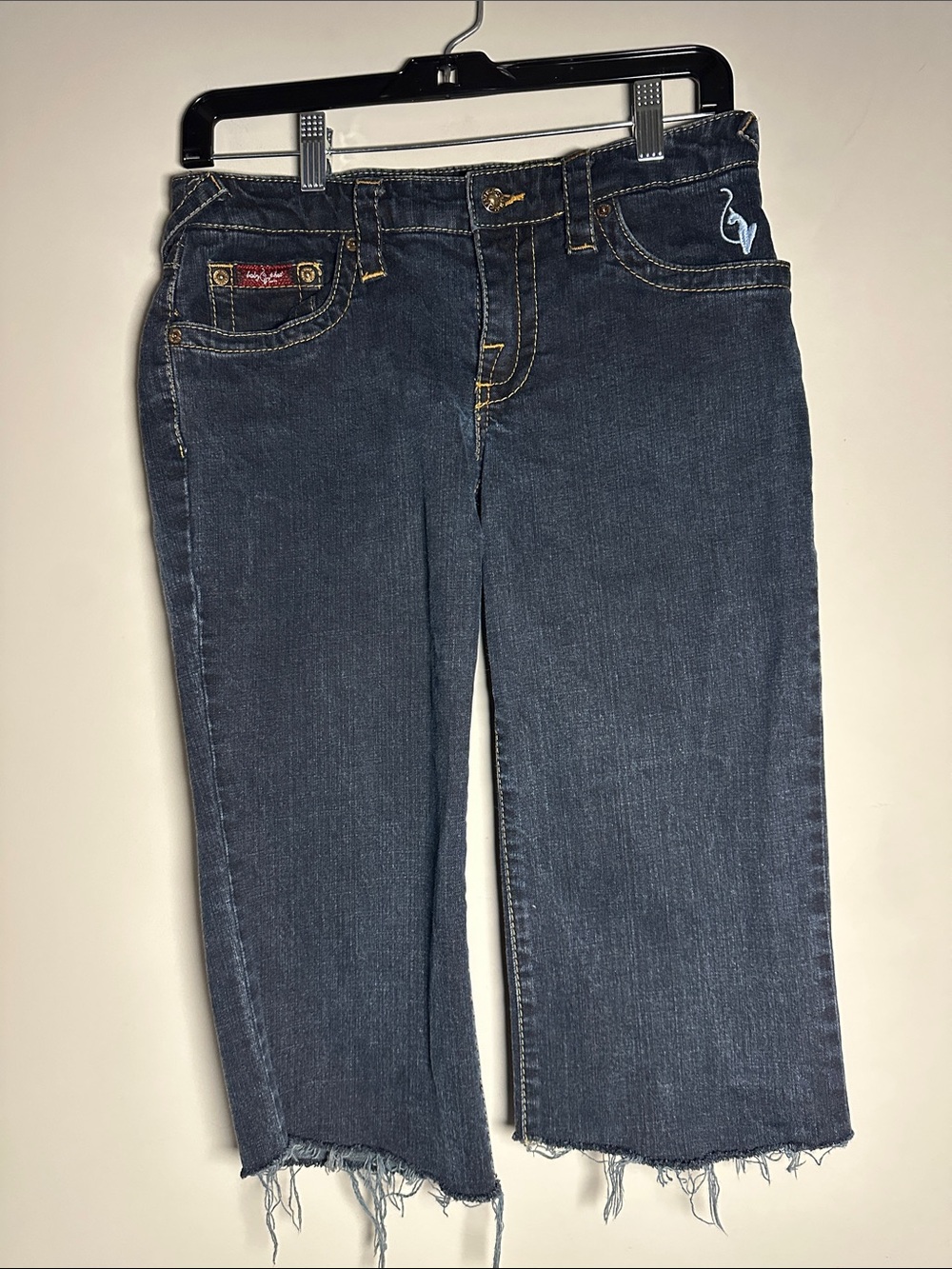 Baby phat vintage Women’s Dark Blue Cropped Raw-Hem Jeans
